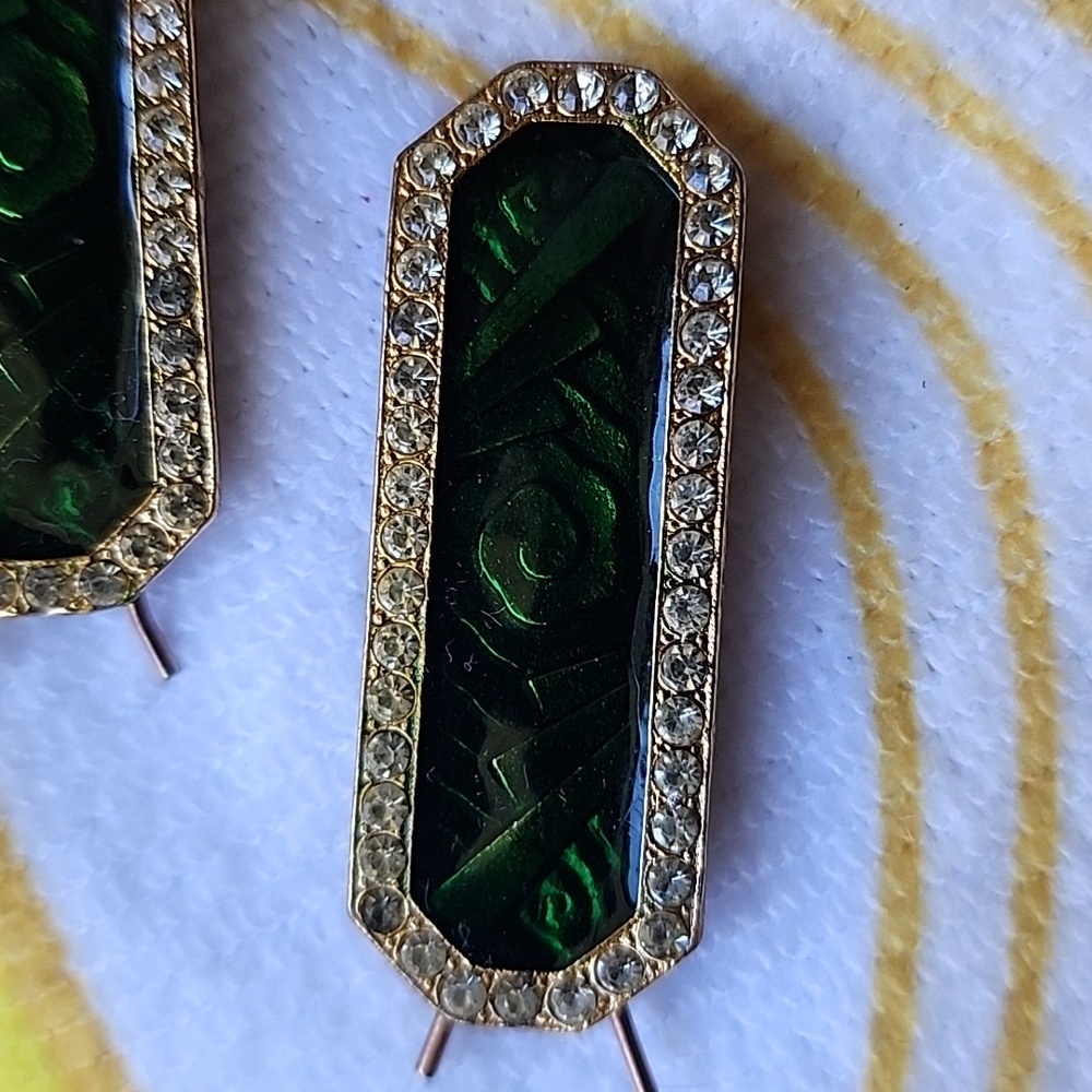 Vintage Jeweled Barrettes Green with rhinestones - Picture 5 of 8